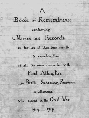 East Allington Book of Remembrance book